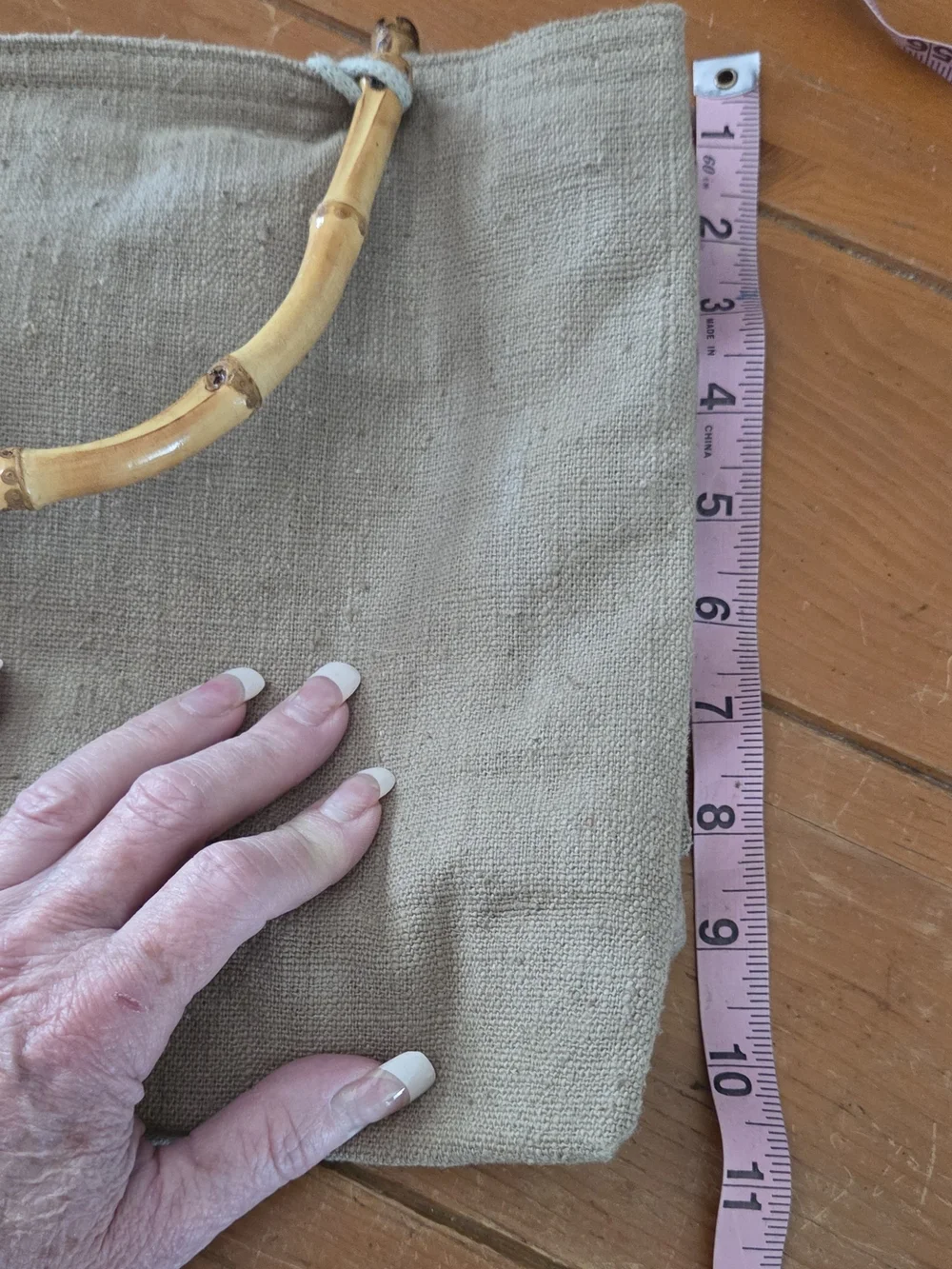 Pandamerica Natural Jute  Canvas Tote with Bamboo Handles
